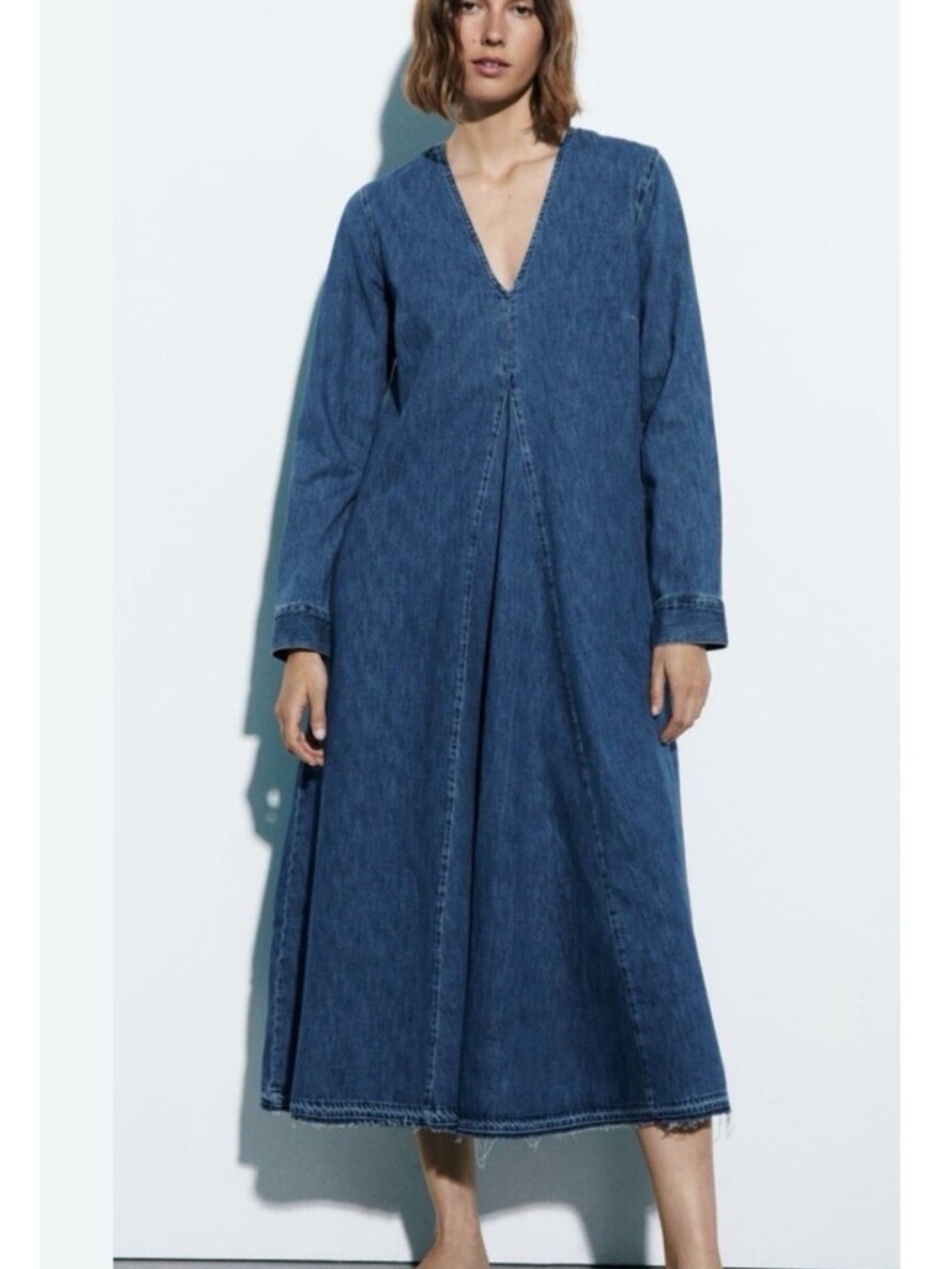 Zara Blue Long Sleeve Denim Maxi Dress
